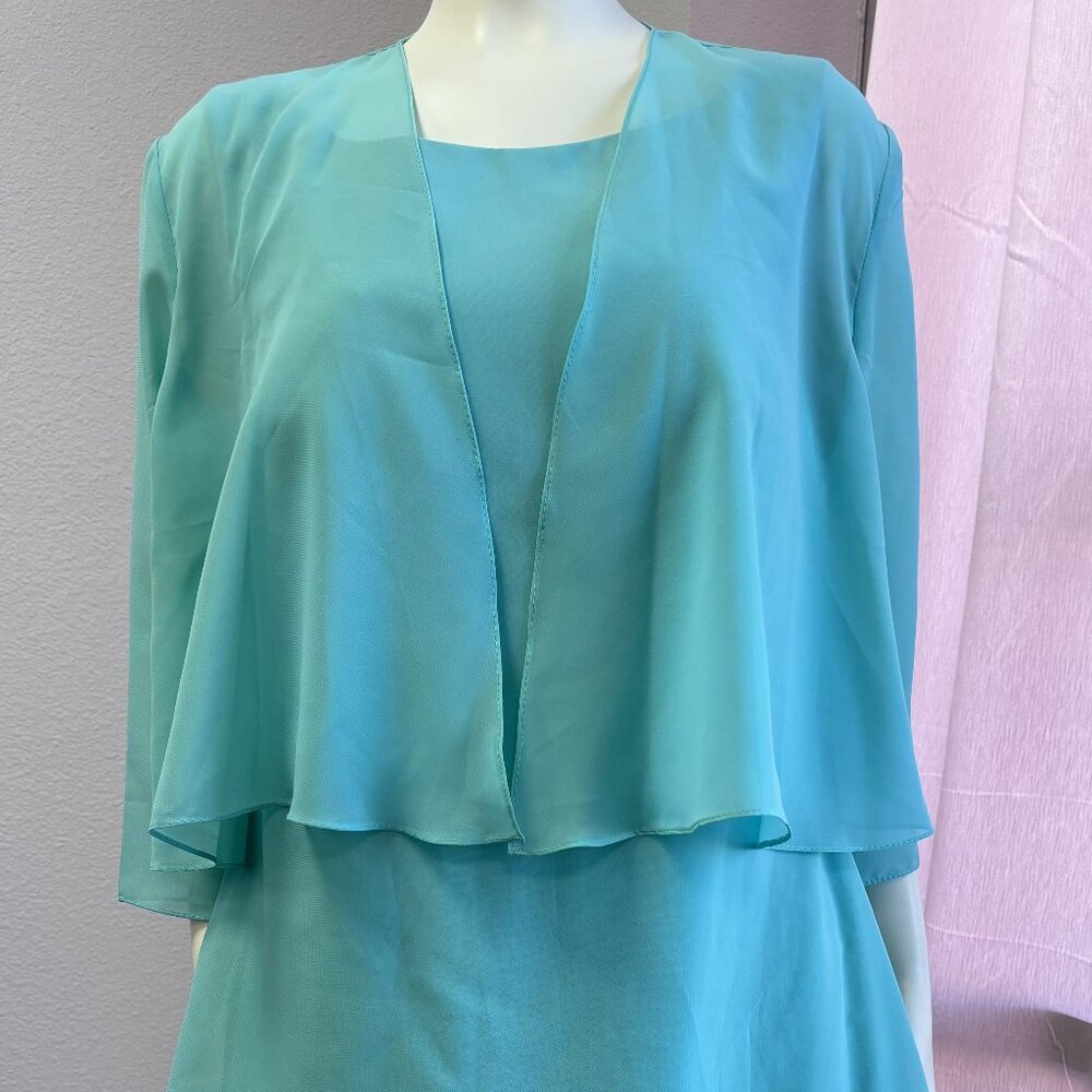 JJ’s House Mother of the Bride Dress & Jacket Set US 8 Spa Blue Chiffon Wedding